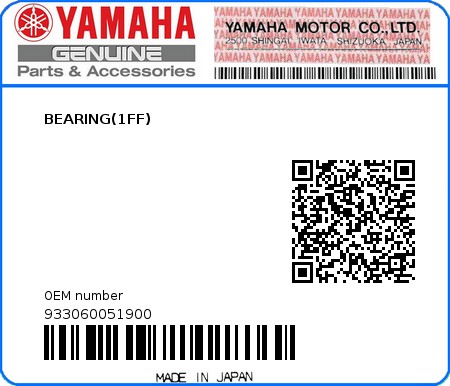 Product image: Yamaha - 933060051900 - BEARING(1FF)  0