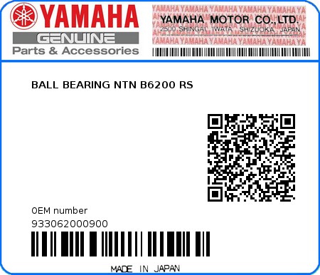 Product image: Yamaha - 933062000900 - BALL BEARING NTN B6200 RS   0