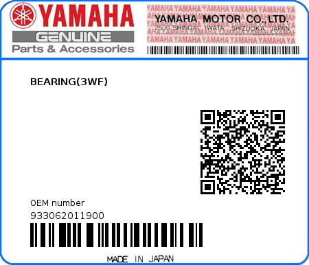 Product image: Yamaha - 933062011900 - BEARING(3WF)  0