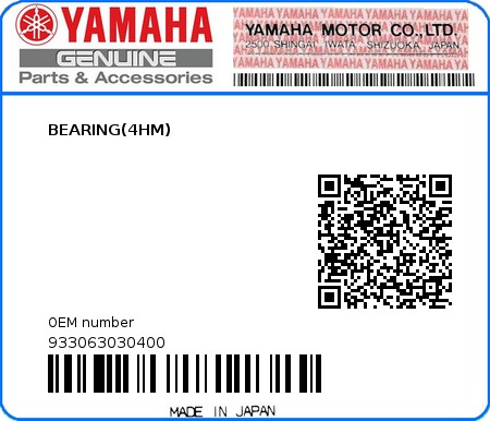 Product image: Yamaha - 933063030400 - BEARING(4HM)  0