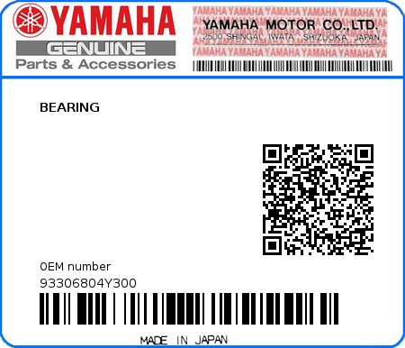 Product image: Yamaha - 93306804Y300 - BEARING  0