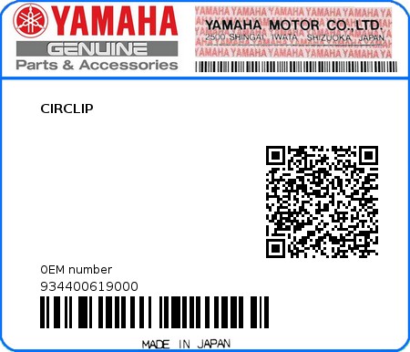 Product image: Yamaha - 934400619000 - CIRCLIP  0