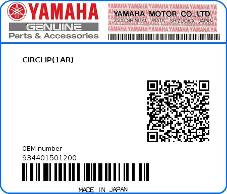 Product image: Yamaha - 934401501200 - CIRCLIP(1AR)  0