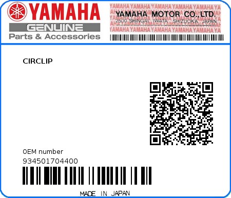 Product image: Yamaha - 934501704400 - CIRCLIP   0