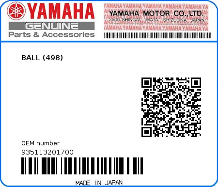 Product image: Yamaha - 935113201700 - BALL (498)  0