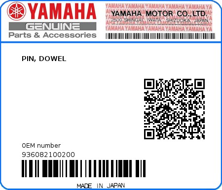 Product image: Yamaha - 936082100200 - PIN, DOWEL  0