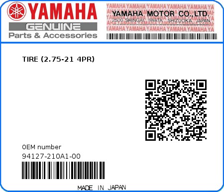 Product image: Yamaha - 94127-210A1-00 - TIRE (2.75-21 4PR)  0