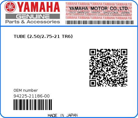 Product image: Yamaha - 94225-21186-00 - TUBE (2.50/2.75-21 TR6)  0