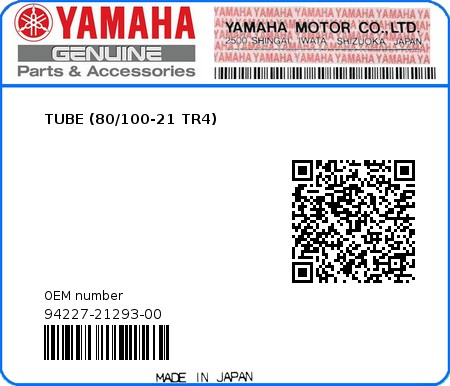 Product image: Yamaha - 94227-21293-00 - TUBE (80/100-21 TR4)  0