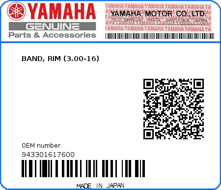Product image: Yamaha - 943301617600 - BAND, RIM (3.00-16)  0