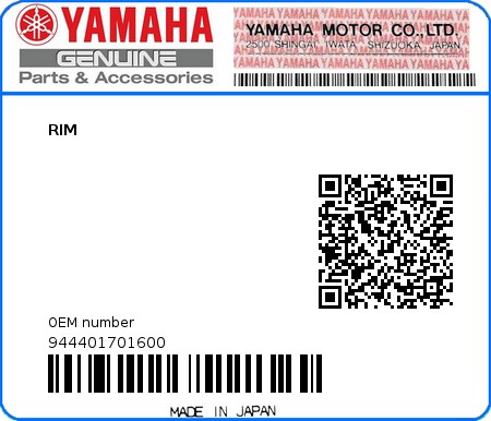 Product image: Yamaha - 944401701600 - RIM  0