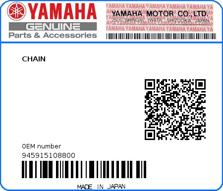 Product image: Yamaha - 945915108800 - CHAIN  0