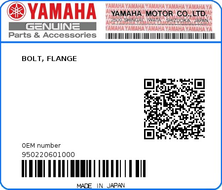 Product image: Yamaha - 950220601000 - BOLT, FLANGE  0
