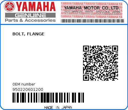 Product image: Yamaha - 950220601200 - BOLT, FLANGE  0