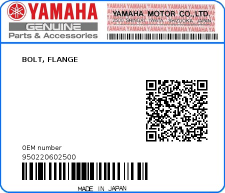 Product image: Yamaha - 950220602500 - BOLT, FLANGE  0