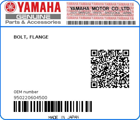 Product image: Yamaha - 950220604500 - BOLT, FLANGE  0