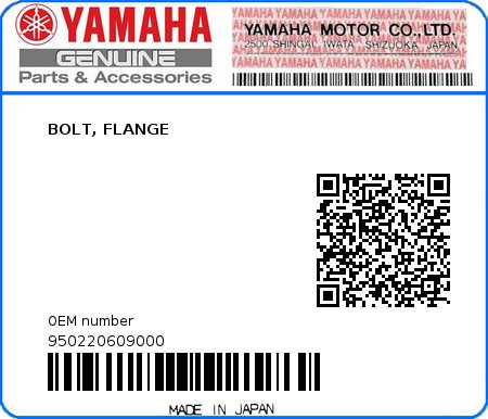Product image: Yamaha - 950220609000 - BOLT, FLANGE  0