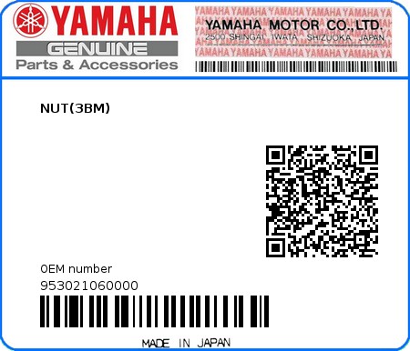 Product image: Yamaha - 953021060000 - NUT(3BM)  0