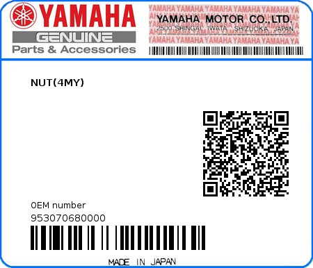 Product image: Yamaha - 953070680000 - NUT(4MY)  0