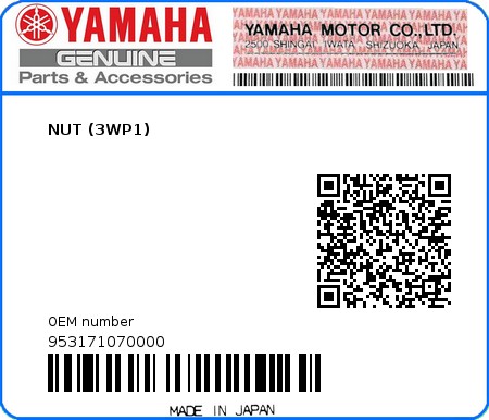 Product image: Yamaha - 953171070000 - NUT (3WP1)  0