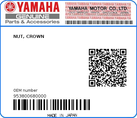 Product image: Yamaha - 953800680000 - NUT, CROWN   0