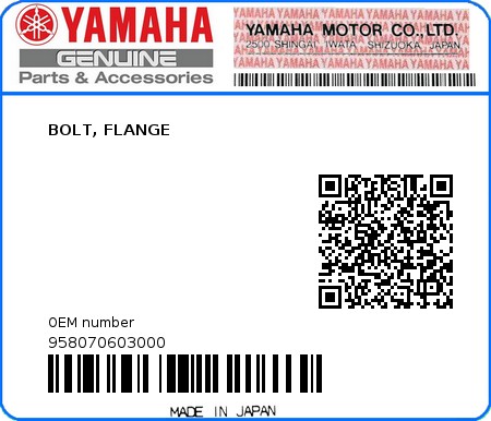Product image: Yamaha - 958070603000 - BOLT, FLANGE  0