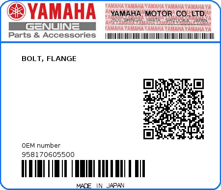 Product image: Yamaha - 958170605500 - BOLT, FLANGE  0