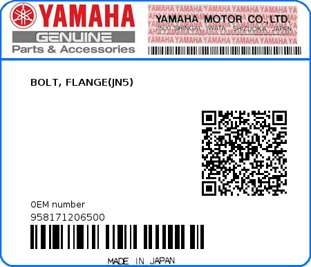 Product image: Yamaha - 958171206500 - BOLT, FLANGE(JN5)  0