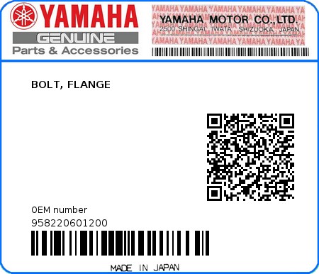 Product image: Yamaha - 958220601200 - BOLT, FLANGE  0