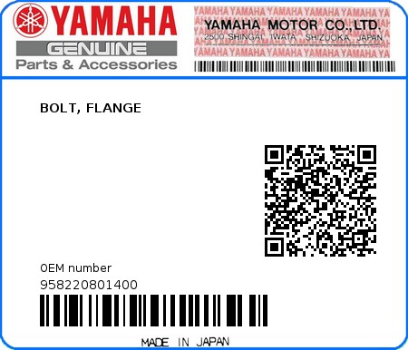 Product image: Yamaha - 958220801400 - BOLT, FLANGE  0