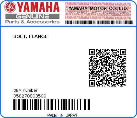 Product image: Yamaha - 958270803500 - BOLT, FLANGE  0