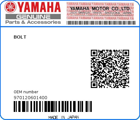 Product image: Yamaha - 970120601400 - BOLT  0