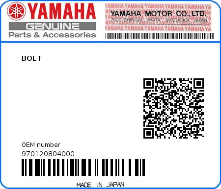 Product image: Yamaha - 970120804000 - BOLT  0