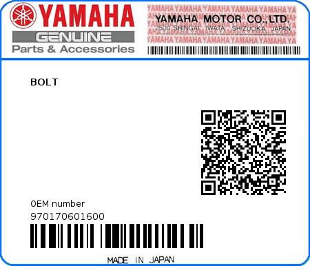 Product image: Yamaha - 970170601600 - BOLT   0
