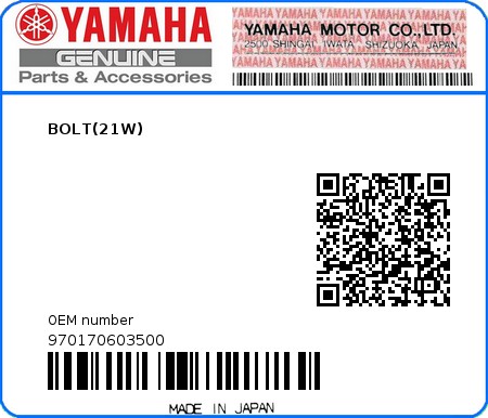 Product image: Yamaha - 970170603500 - BOLT(21W)  0