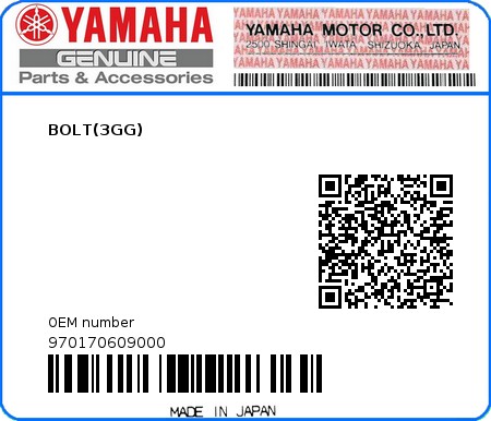 Product image: Yamaha - 970170609000 - BOLT(3GG)  0