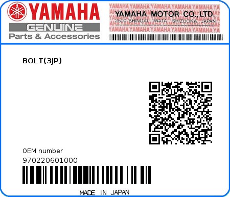 Product image: Yamaha - 970220601000 - BOLT(3JP)  0