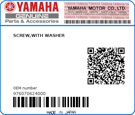 Product image: Yamaha - 976070624000 - SCREW,WITH WASHER  0