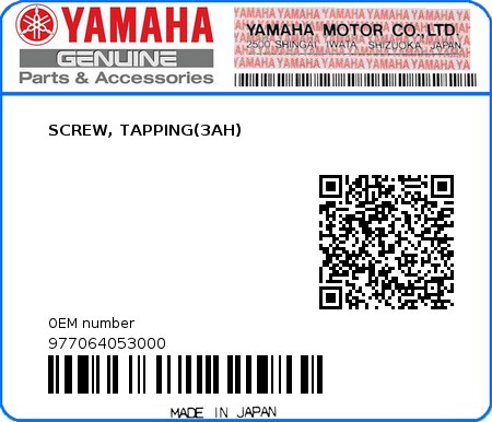 Product image: Yamaha - 977064053000 - SCREW, TAPPING(3AH)  0