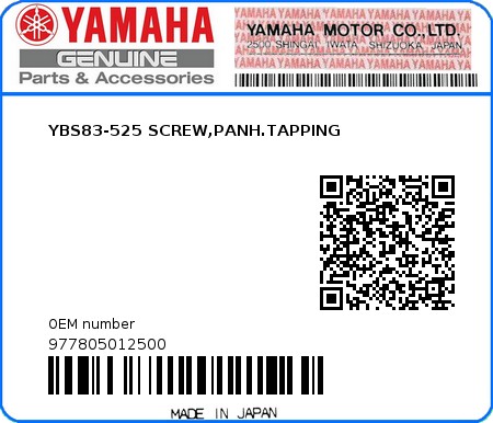 Product image: Yamaha - 977805012500 - YBS83-525 SCREW,PANH.TAPPING  0