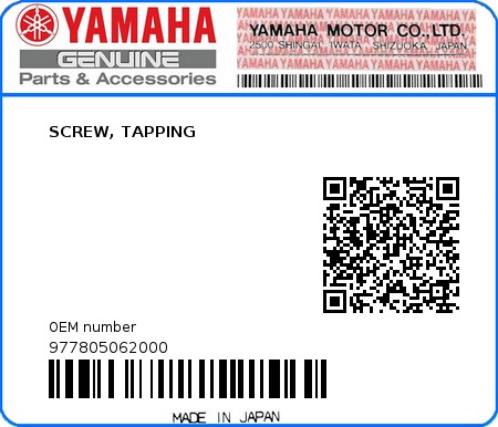 Product image: Yamaha - 977805062000 - SCREW, TAPPING  0
