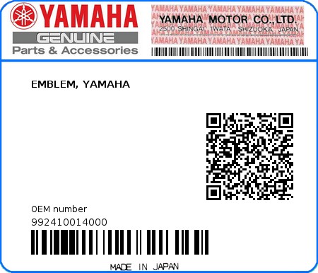 Product image: Yamaha - 992410014000 - EMBLEM, YAMAHA  0