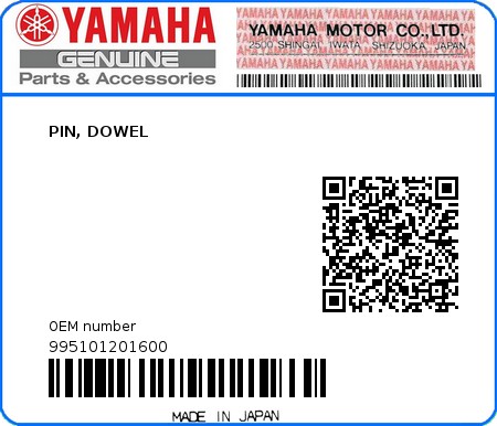 Product image: Yamaha - 995101201600 - PIN, DOWEL   0