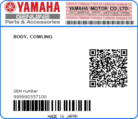 Product image: Yamaha - 999990337100 - BODY, COWLING  0