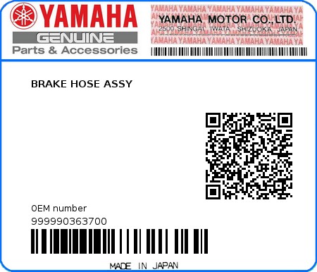 Product image: Yamaha - 999990363700 - BRAKE HOSE ASSY  0
