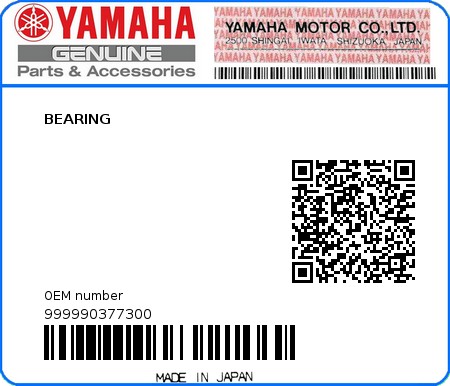 Product image: Yamaha - 999990377300 - BEARING  0
