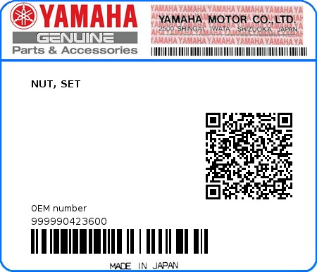 Product image: Yamaha - 999990423600 - NUT, SET  0