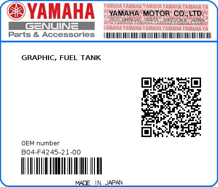 Product image: Yamaha - B04-F4245-21-00 - GRAPHIC, FUEL TANK  0