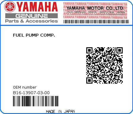 Product image: Yamaha - B16-13907-03-00 - FUEL PUMP COMP.  0