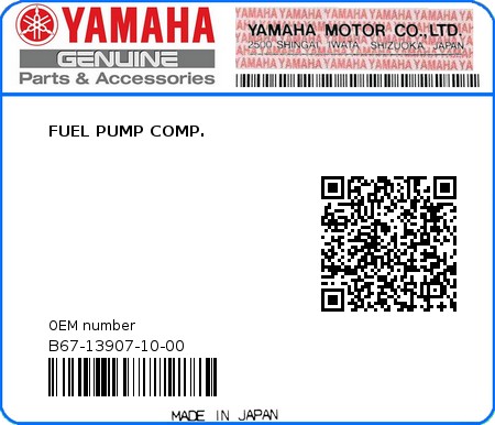 Product image: Yamaha - B67-13907-10-00 - FUEL PUMP COMP.  0